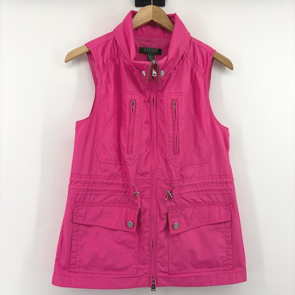 Lauren Ralph Lauren Petite Hot Pink Utility Vest Zip Snap PXS Petite XS